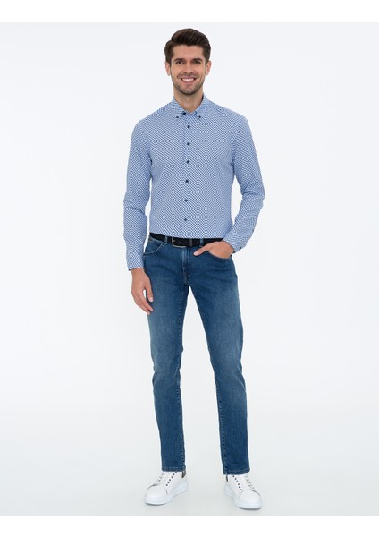 Erkek Lacivert Slim Fit Uzun Kollu Gömlek 50238724-VR033 fırsatları
