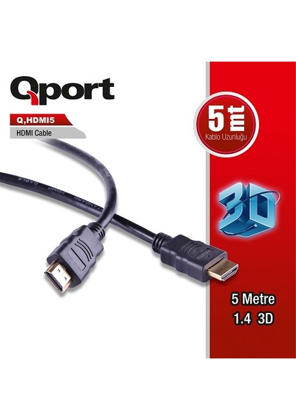 Q-Hdmı5 5metre HDMI Görüntü Kablosu 3D Gold 1.4V