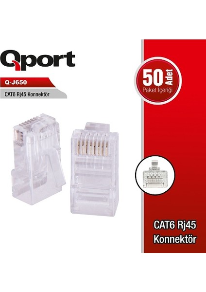 Cat6 Utp Q-J650 RJ45 50LI Paket Plastik Konnektör