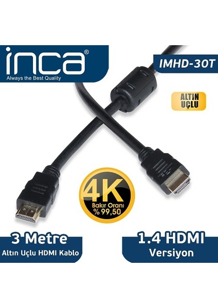 IMHD-30T 3metre HDMI Görüntü Kablosu 3D Gold 1.4V 4K