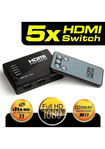 DK-HD-SW4X1 4 Port HDMi Çoklayici Matrix Switch Uzaktan Kumandali