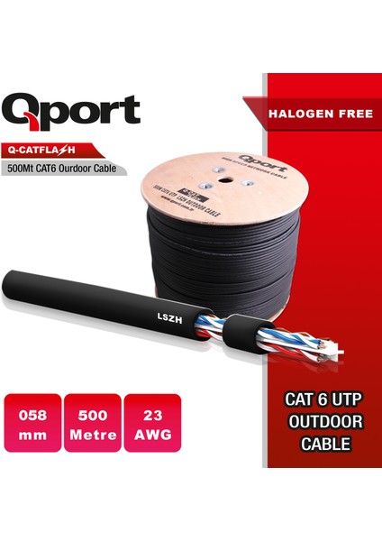 Q-Catflash 500MT Cat6 Outdoor Lszh Network Kablo 23 Awg