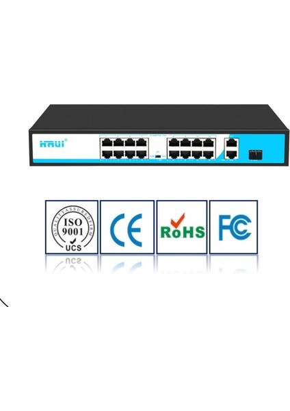 Hruı HR901-AF-1621GS-300 16 Port 10/100 16 Port Poe 2 Port Uplınk + 1 Sfp 300W Yonetılemez Rack Mount Swıtch