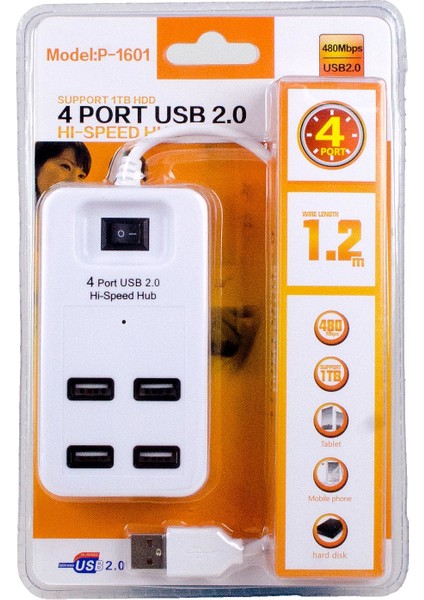 H-1601 USB Çoklayıcı 2.0 Anahtarlı 4 Port 480MBPS