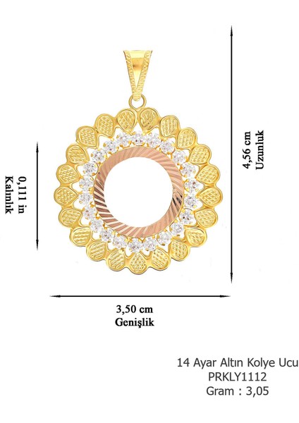 Kadın 14 Ayar Altın Taşlı Yuvarlak Model Çerçeve Kolye Ucu