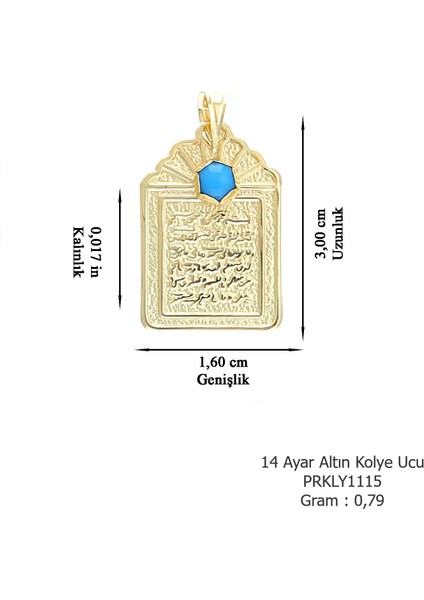 Kadın 14 Ayar Altın Maşallah'lı Mavi Taşlı Kolye Ucu