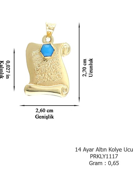 Kadın 14 Ayar Altın Maşallah'lı Mavi Taşlı Kolye Ucu