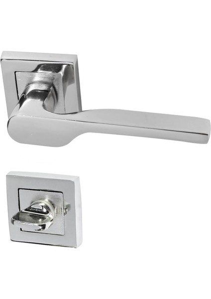 Hira Eda Kare Rozetli Kapı Kolu Nikel Saten Wc
