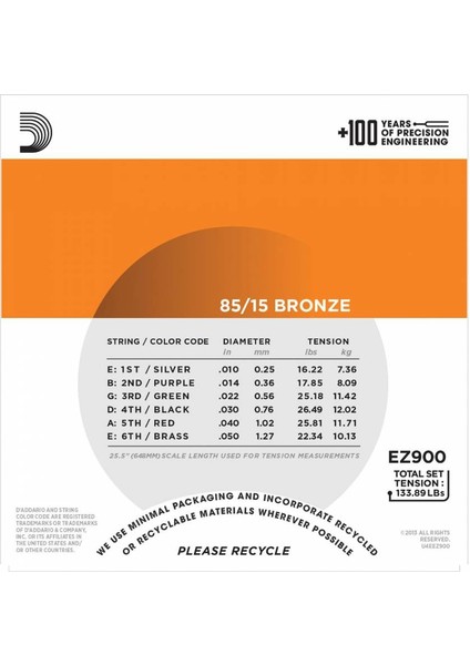 EZ900 85/15 Bronze Akustik Gitar Teli (10-50) fiyatları