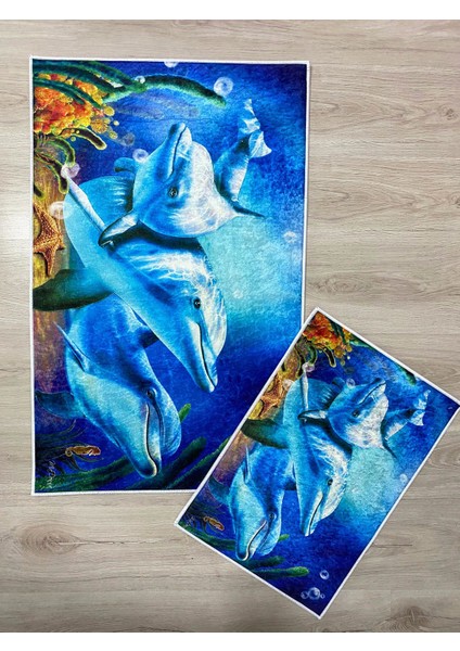 Yunuslar 3D Desenli Dijital Baskılı Banyo Paspası