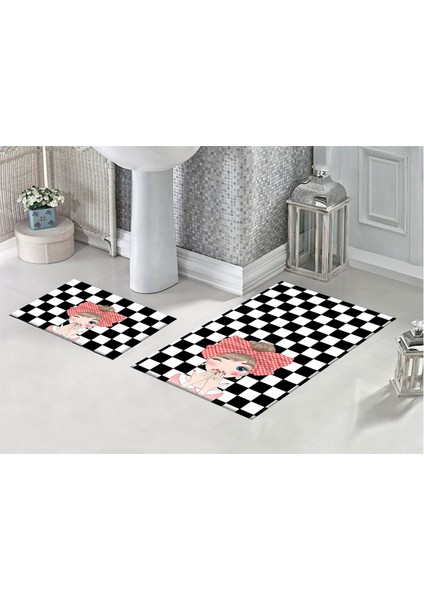 Damalı Kız 3D Desenli Dijital Baskılı Banyo Paspası