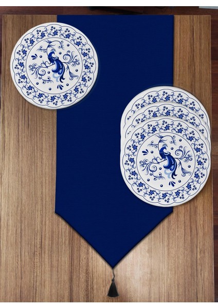 Lacivert Tavuskuşu Detaylı 6'lı Supla ve Runner Set