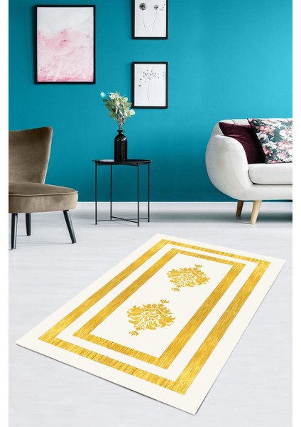 Cappio Gold Motifli Krem Halı (Makine'de Yıkanabilir)