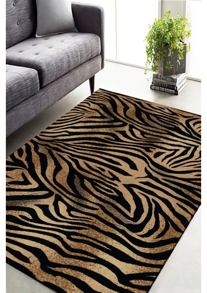 Cappio Zebra Desenli Kahverengi Halı (Makine'de Yıkanabilir)