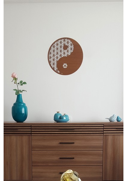 Ying Yang Kahverengi (Ceviz) Dekoratif Tablo 25X25CM