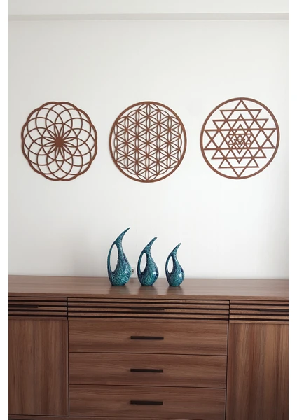 Yaşam Çiçegi Sri Yantra Torus Kahverengi (Ceviz) 3lü Set 25X25CM