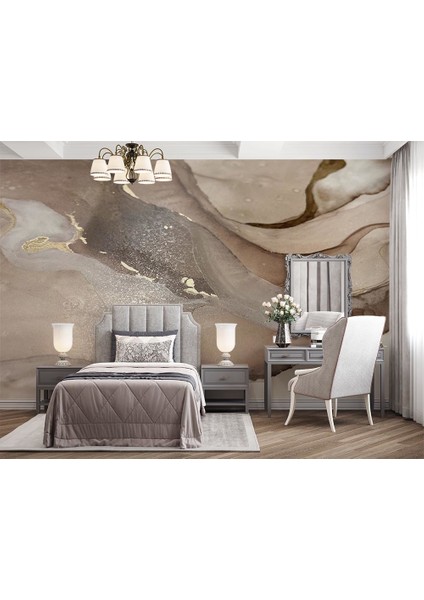 Kahve Krem Renk Mermer Desen Duvar Kağıdı