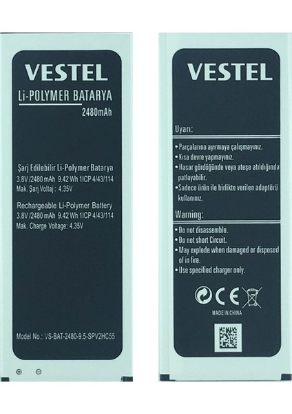 Venüs V3 5570 Için Vestel 1/CP/4/43/114 2480 Mah Batarya