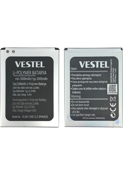 Venüs V3 5580 Için Vestel VS-BAT-3045-11 3000 Mah Batarya