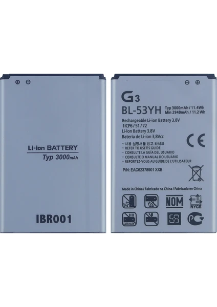 Lg G3 Için Lg BL53YH 3000 Mah Batarya