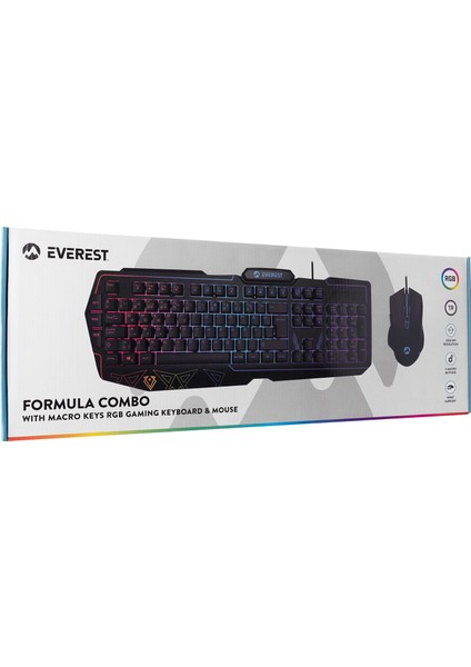 KM-6168 Formula Combo USB 3 Makro Tuşlu Rgb Aydınlatmalı Q Gaming Oyuncu Klavye Mouse Set