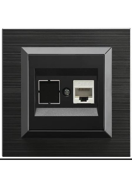 Çağatayelektrik Ovivo Quantum Siyah Siyah Nummeris Telefon Prizi Mekanizma+Çerçeve