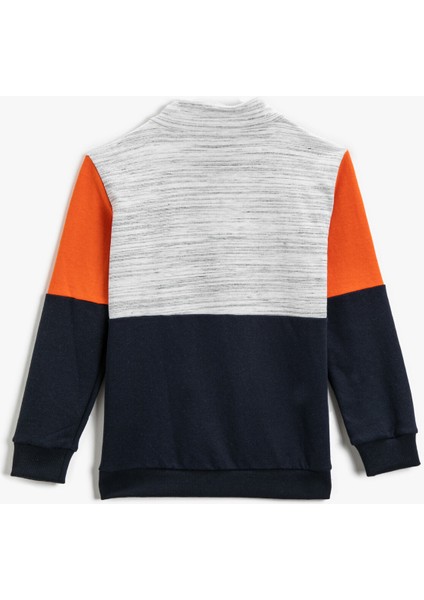 Baskılı Sweatshirt Fermuar Yaka Pamuklu