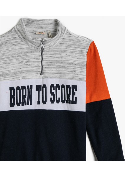 Baskılı Sweatshirt Fermuar Yaka Pamuklu