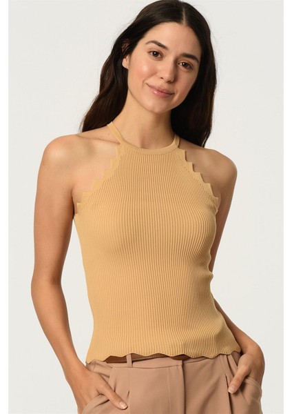 Z2022 Kadın Krop Bluz-Açık Camel