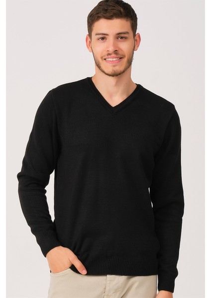 V0036 Erkek V-Neck Kazak-Siyah
