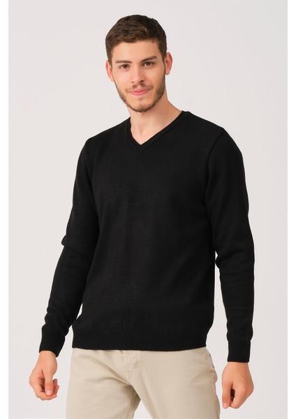 V0036 Erkek V-Neck Kazak-Siyah indirimleri