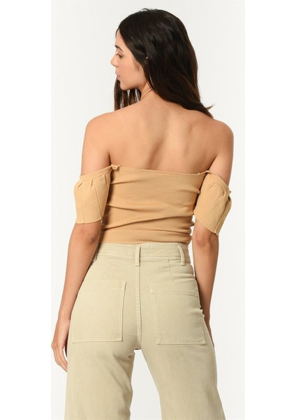 Z2008 Kadın Krop Bluz-Açık Camel indirimleri