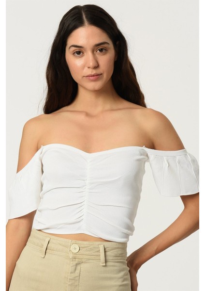 Z2008 Kadın Krop Bluz-Kar Beyaz