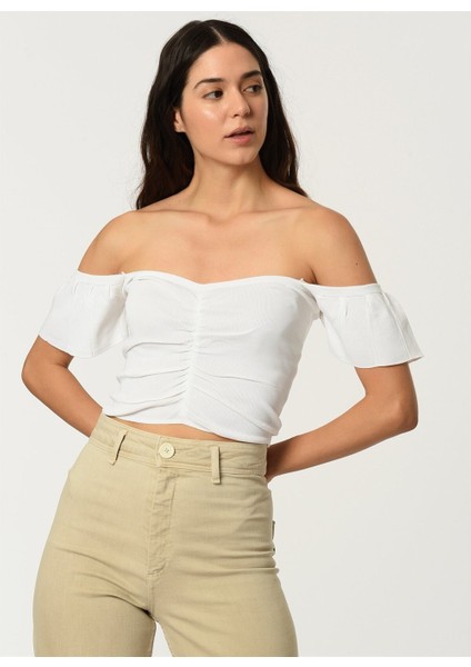 Z2008 Kadın Krop Bluz-Kar Beyaz indirimleri