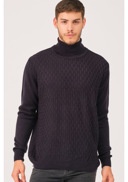 V0212 Erkek Turtleneck Kazak-Lacivert