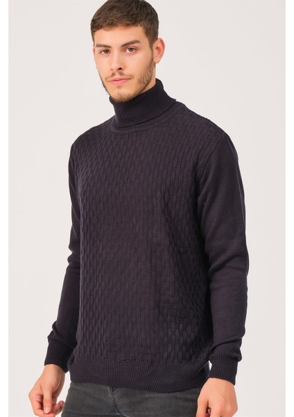 V0212 Erkek Turtleneck Kazak-Lacivert modelleri