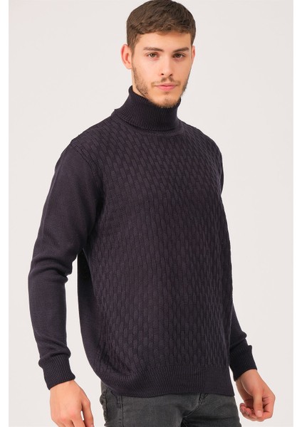 V0212 Erkek Turtleneck Kazak-Lacivert fırsatları