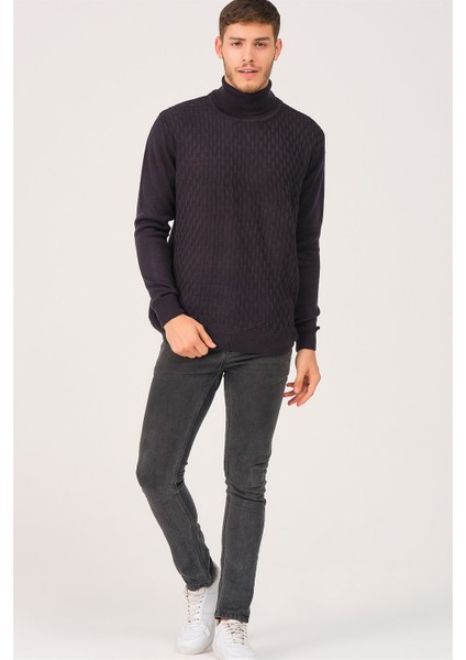 V0212 Erkek Turtleneck Kazak-Lacivert indirimleri