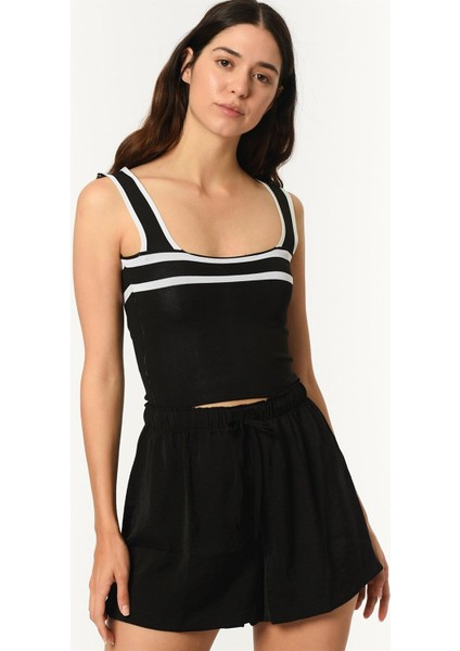 Z2003 Kadın Krop Bluz-Siyah