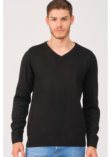 V0002 Erkek V Yaka Kazak-Siyah fırsatları