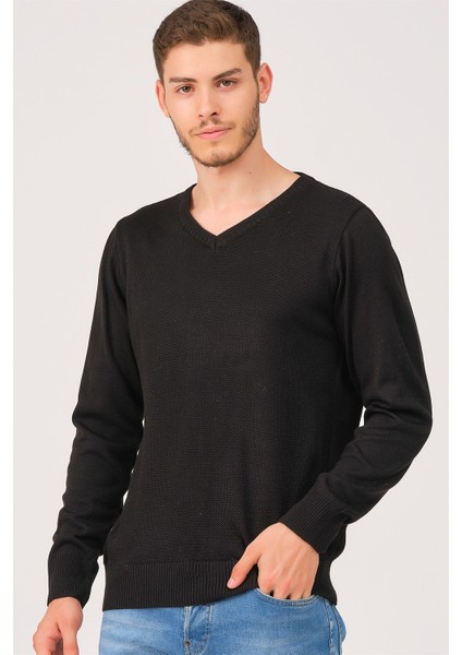 V0002 Erkek V Yaka Kazak-Siyah indirimleri