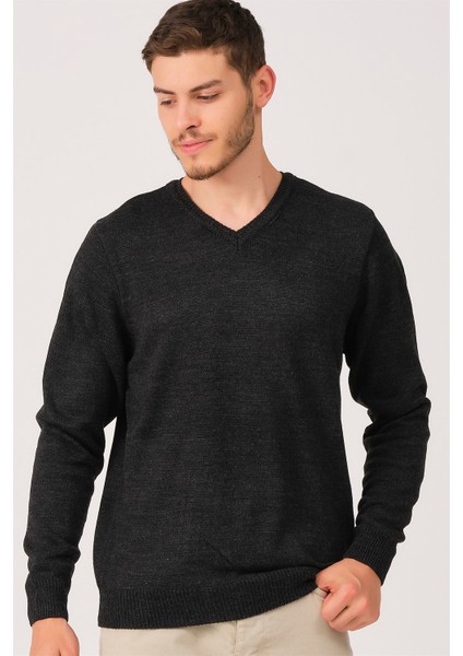 V0036 Erkek V-Neck Kazak-Antrasit