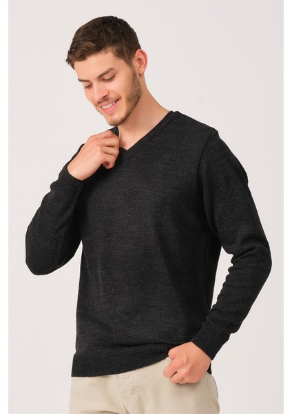 V0036 Erkek V-Neck Kazak-Antrasit