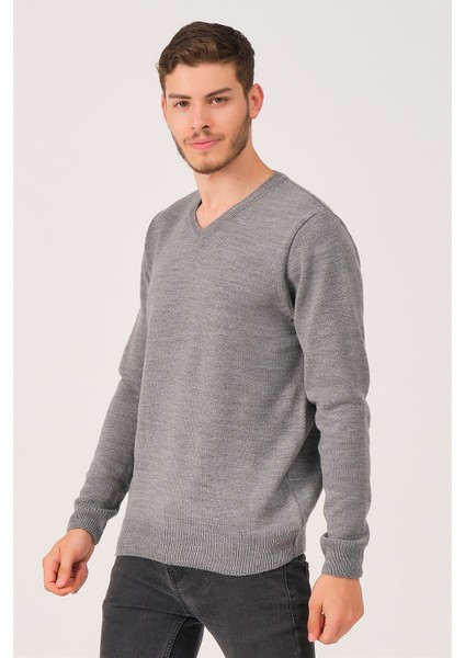 V0036 Erkek V-Neck Kazak-Gri fırsatları