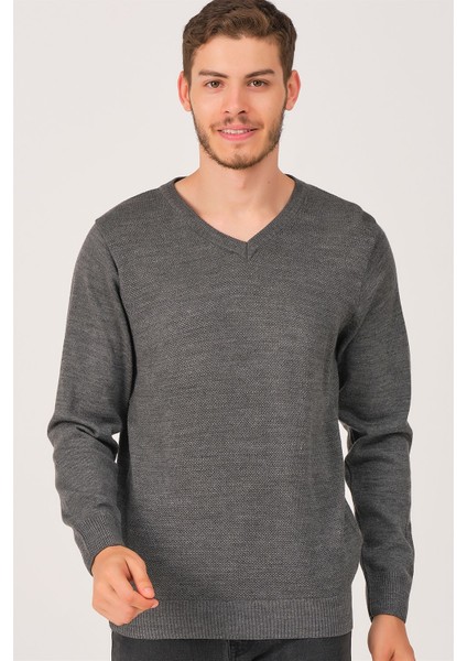 V0002 Erkek V Yaka Kazak-Füme