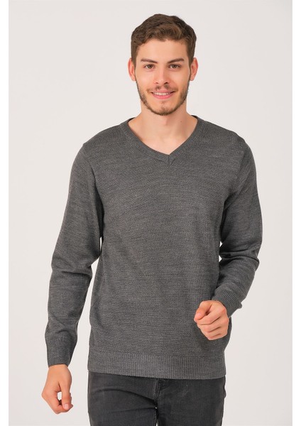 V0002 Erkek V Yaka Kazak-Füme fırsatları