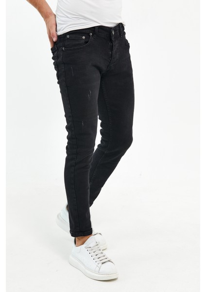 Erkek Pantolon Skinny Fit Likralı Koyu Siyah Tırnaklı