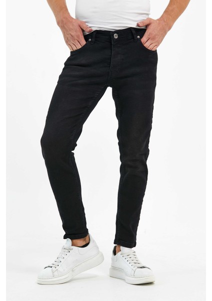 Erkek Pantolon Skinny Fit Likralı Düz Siyah modelleri