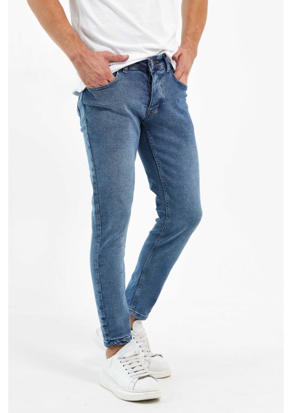 Erkek Pantolon Skinny Fit Likralı Düz Açık Mavinwtm