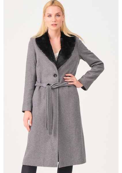 Kadın Palto Yün Karışımlı Şık Tasarım Gri Renkli Günlük Kullanım İçin